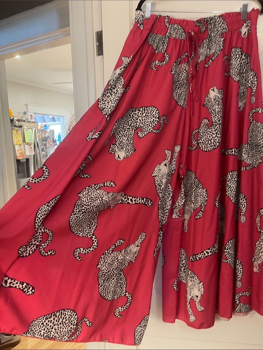 SHEIN Red Wide Leg Pants with Leopard Print